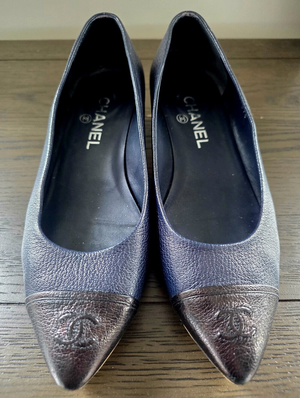 Vintage CHANEL Two-Tone Cap Toe Block Heels